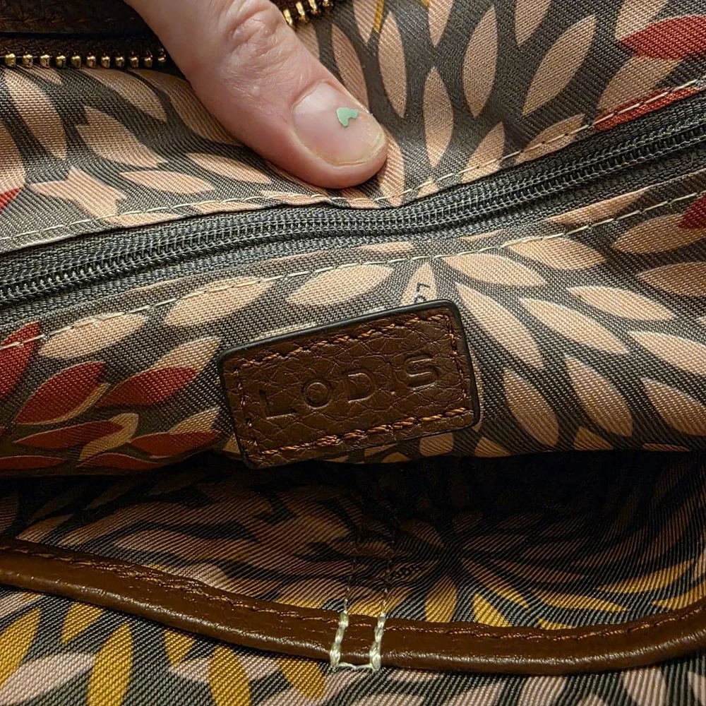Lodis Brown Pebbled Leather Tote Bag Zip Top Work Office Shoulder‎ Purse Bag